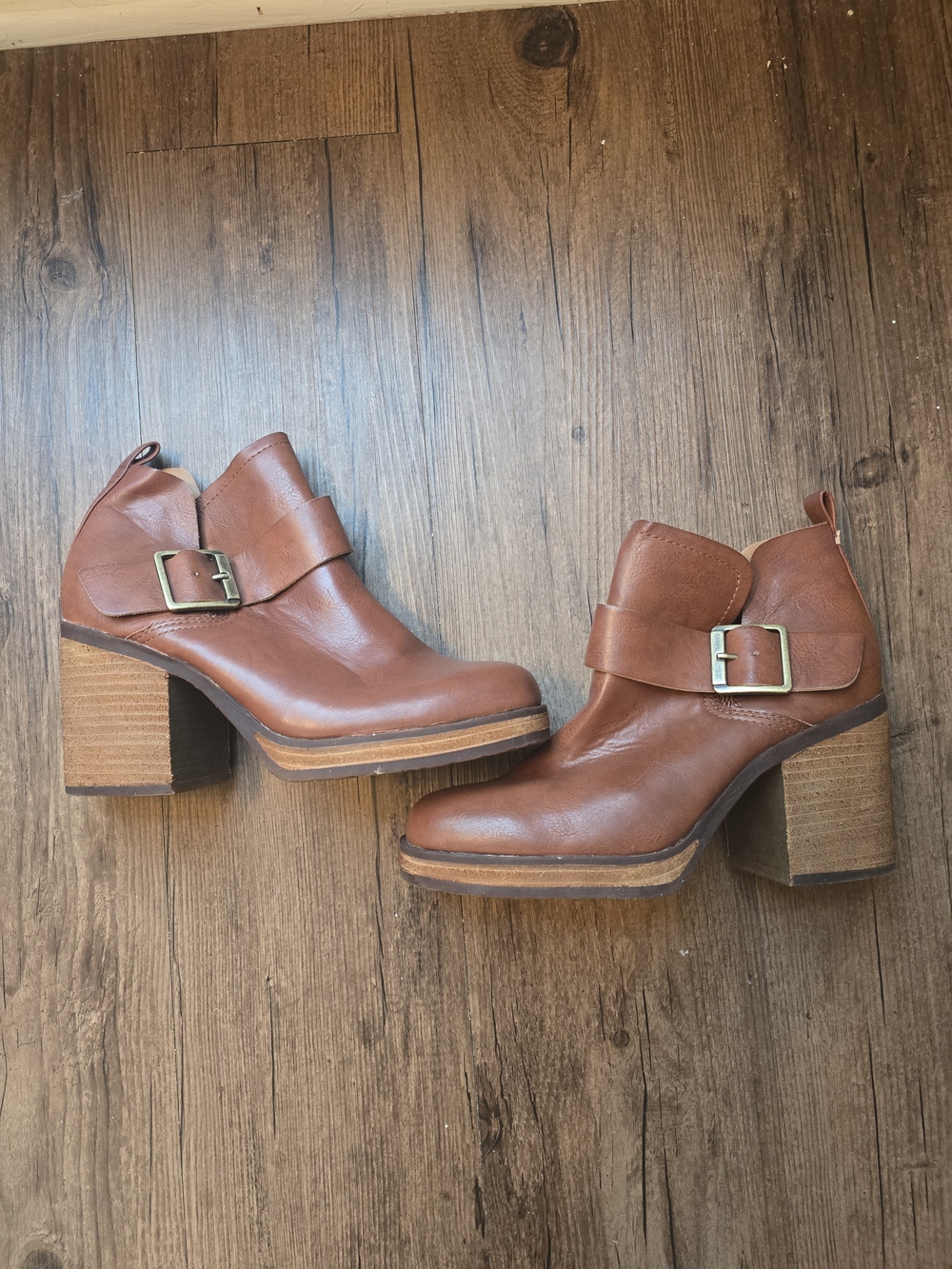 Kork-Ease Tan Leather Ankle Booties with Buckle